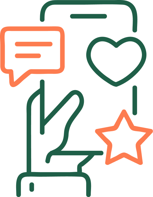 Smartphone with feedback, heart, and star icons