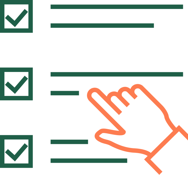 Hand selecting options on a checklist icon