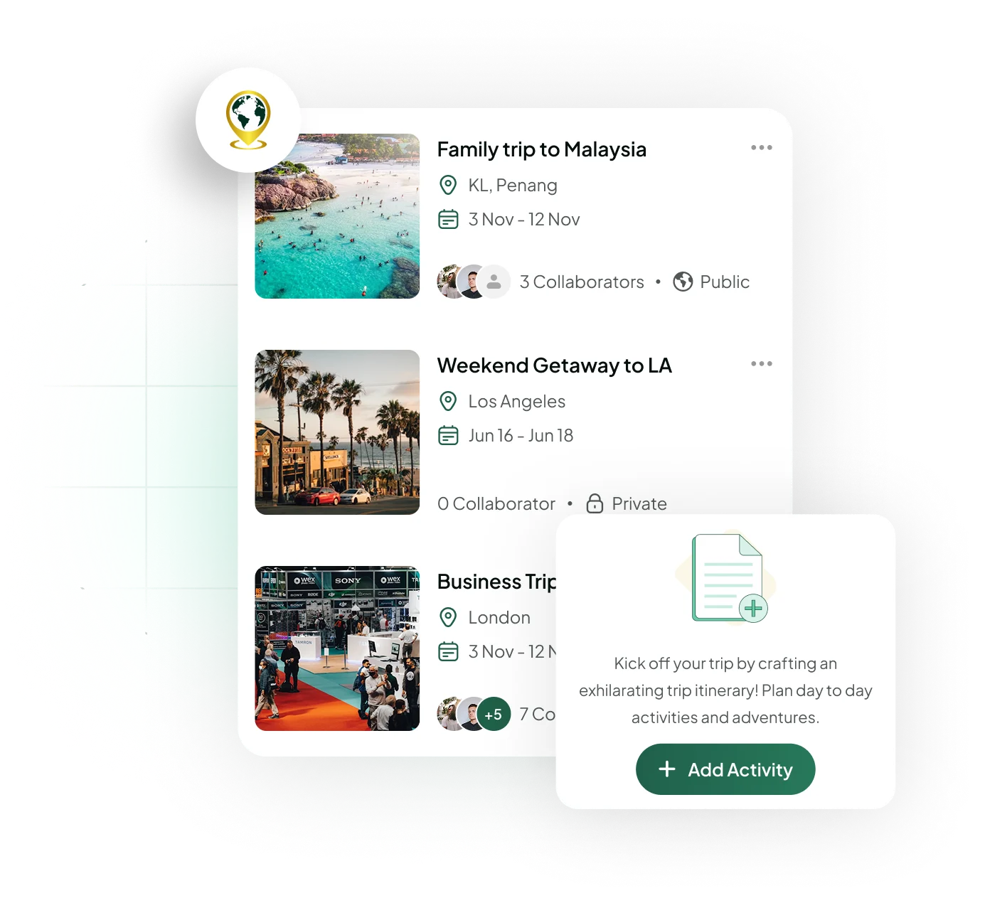 Trip planner cards